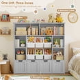 thumbnail image 5 of Hiphuta 49" Wide 4-Tier Toy Storage Organizer, Wood Kid Bookcase with 6 Boxes & 4 Removable Drawers, Bookshelf for Kids' Room, Classroom, Gray + White Boxes, 5 of 7