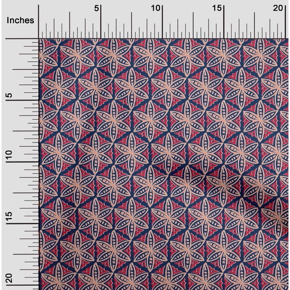 oneOone Organic Cotton Poplin Twill Fabric Floral Block Printed Craft Fabric BTY 42 Inch Wide