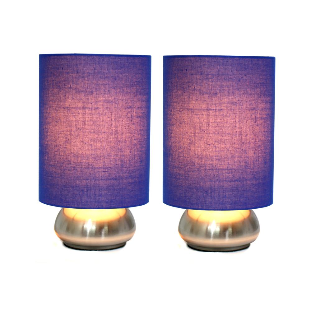 Simple Designs Gemini 2 Pack Mini Touch Lamp with Brushed Nickel Base and Blue Fabric Shades