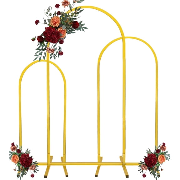 TAIMASI 3 Set Metal Arch Backdrop Stand, Golden Wedding Arch Stand Set of 3（7.2Ft 6.6Ft  6Ft）,  Stable Wedding Arch Frame for Wedding Birthday Party Shower Ceremony Graduation Decoration Helloween Ch