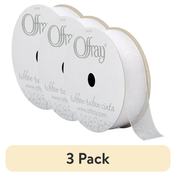 (3 pack) Offray Ribbon, White 7/8 inch Sheer Ribbon, 12 feet