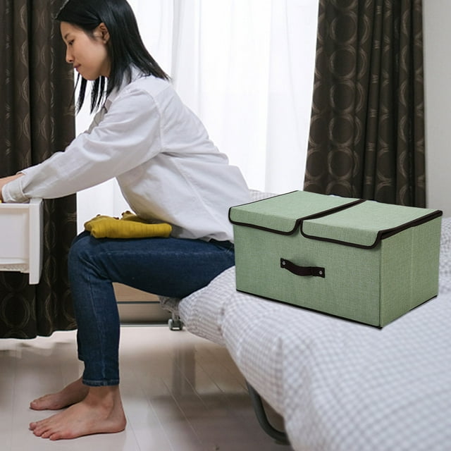 Storage Storage With Double Lids Foldable Linen Fabric Storage Boxes With Lids Collapsible Closet Organizer Containers With Cover For Home Bedroom Roll Life Story Storage under Bed Organizer Moving