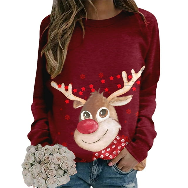 WILLBEST hoodies Merry Christmas Sweatshirt For Women Comfortable Funny Christmas Tree Truck Graphic Pullover Crewneck Loose Fit Blouse Tops homestuck hoodie