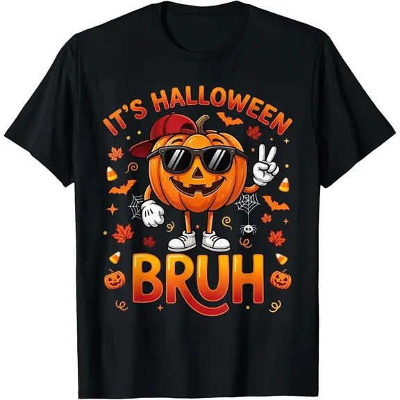 Bruh Halloween Boys Kids Pumpkin Funny Halloween T-Shirt