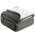 thumbnail image 2 of Ntbay Cotton Cable Knit Sherpa Twin Blanket for Couch, Soft Warm Fleece Knitted Throw for Bed, Sofa, Chair - Extra Cozy, Machine Washable, Comfortable Home Decor, 60"x80", Gray, 2 of 5