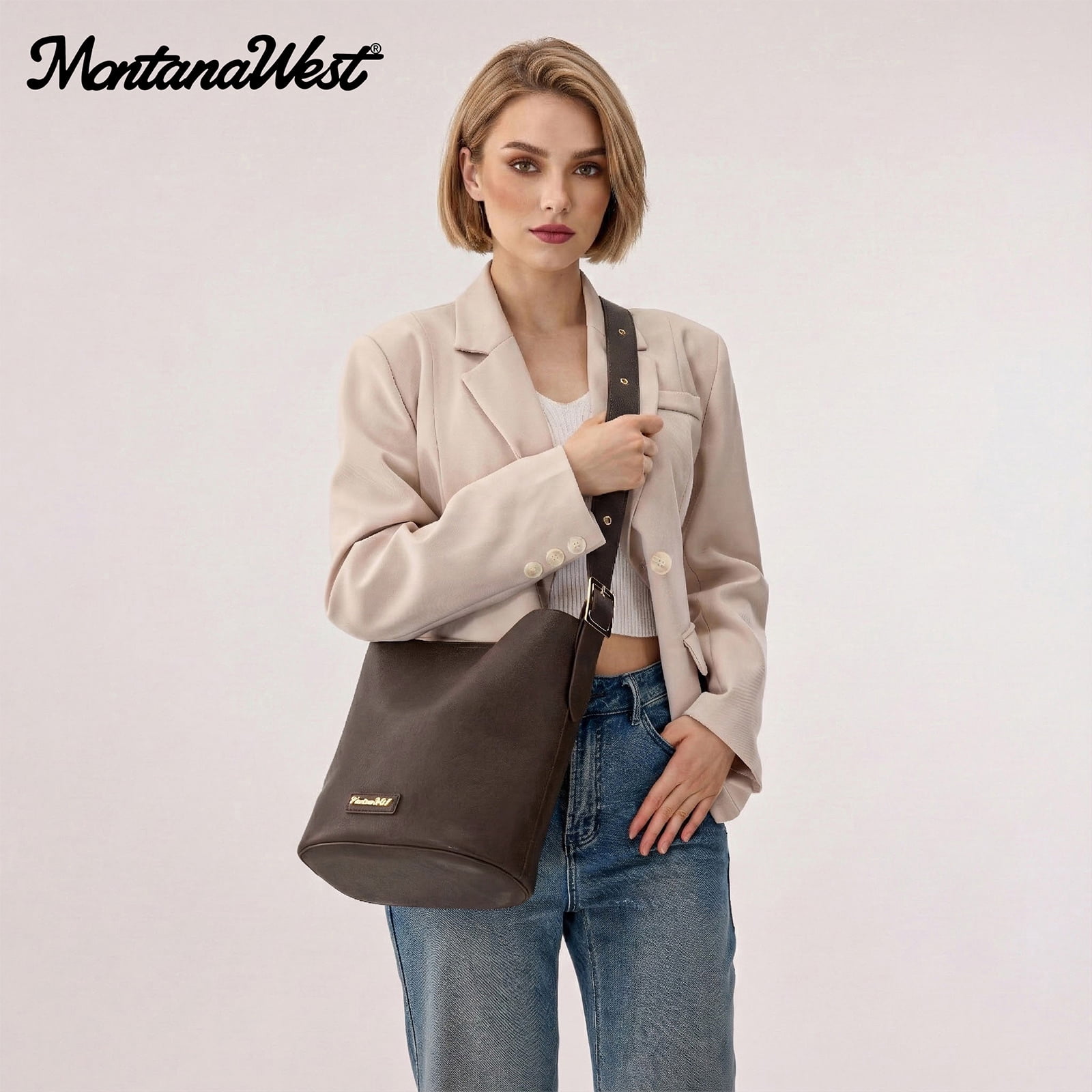 Montana West Medium Hobo Shoulder Bag for Women, 2PCS Slouchy Crossbody Purse with Zipper Pouch, Casual Bucket Handbag, Coffee
