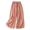 thumbnail image 3 of Women's Embroidered Wide Leg Pants, Cotton Linen Cropped Trousers with Elastic Drawstring Waist, Comfortable Breathable Summer Lounge Pants for Women Orange M, 3 of 3