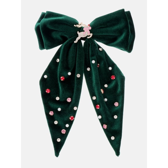 Holiday Time Women's Embellished Velvet Hair Bow, Green, 1 Piece