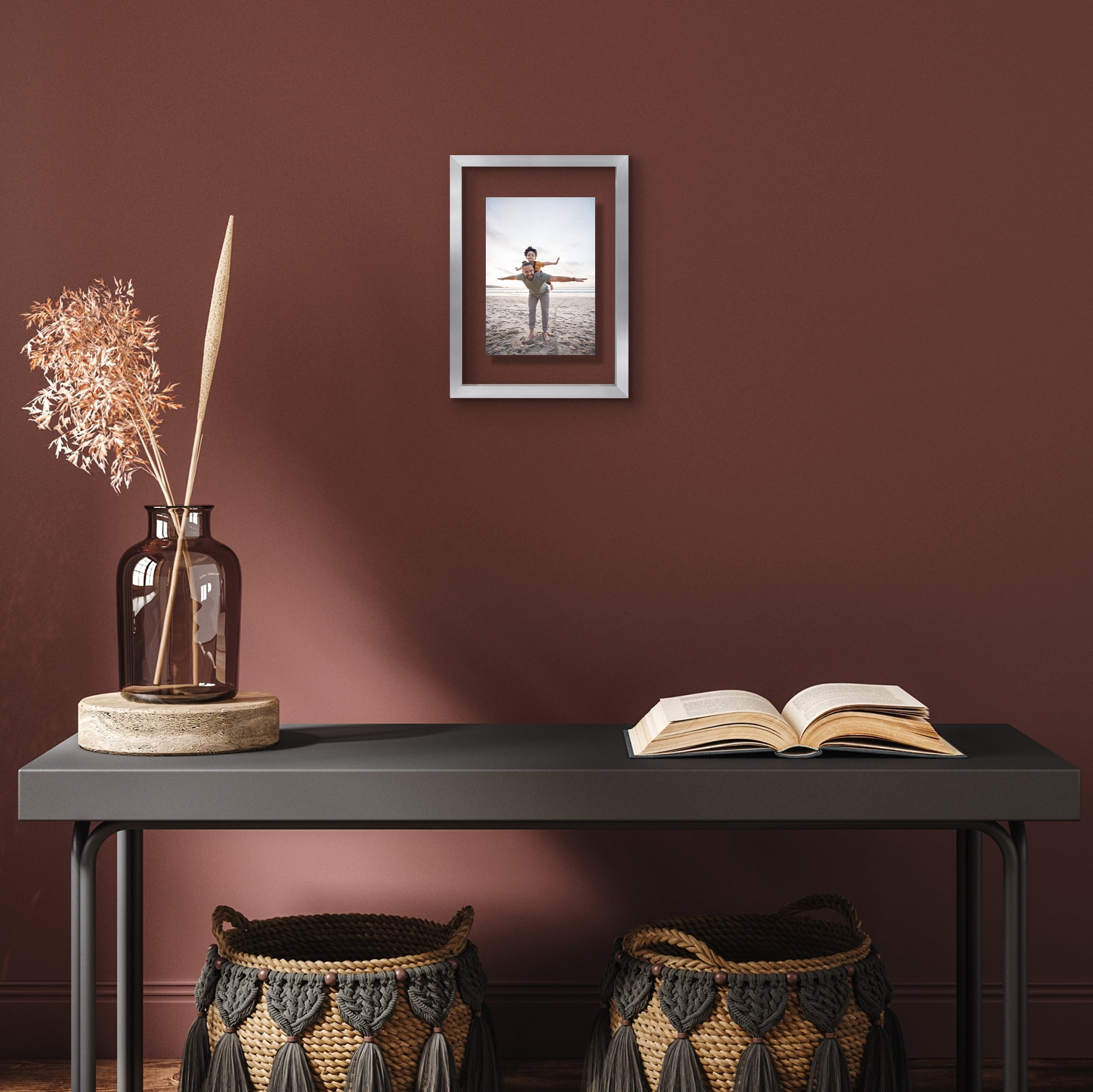 Americanflat 5x7 Picture Frame with Shatter-Resistant Glass Aluminum Floating Display Photo Signature - Silver