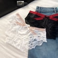 thumbnail image 6 of Women Lace Trim Panties Low Rise Stretch Briefs with Bow Silky Satin Bikini Underwear Ladies Underpants, 6 of 8