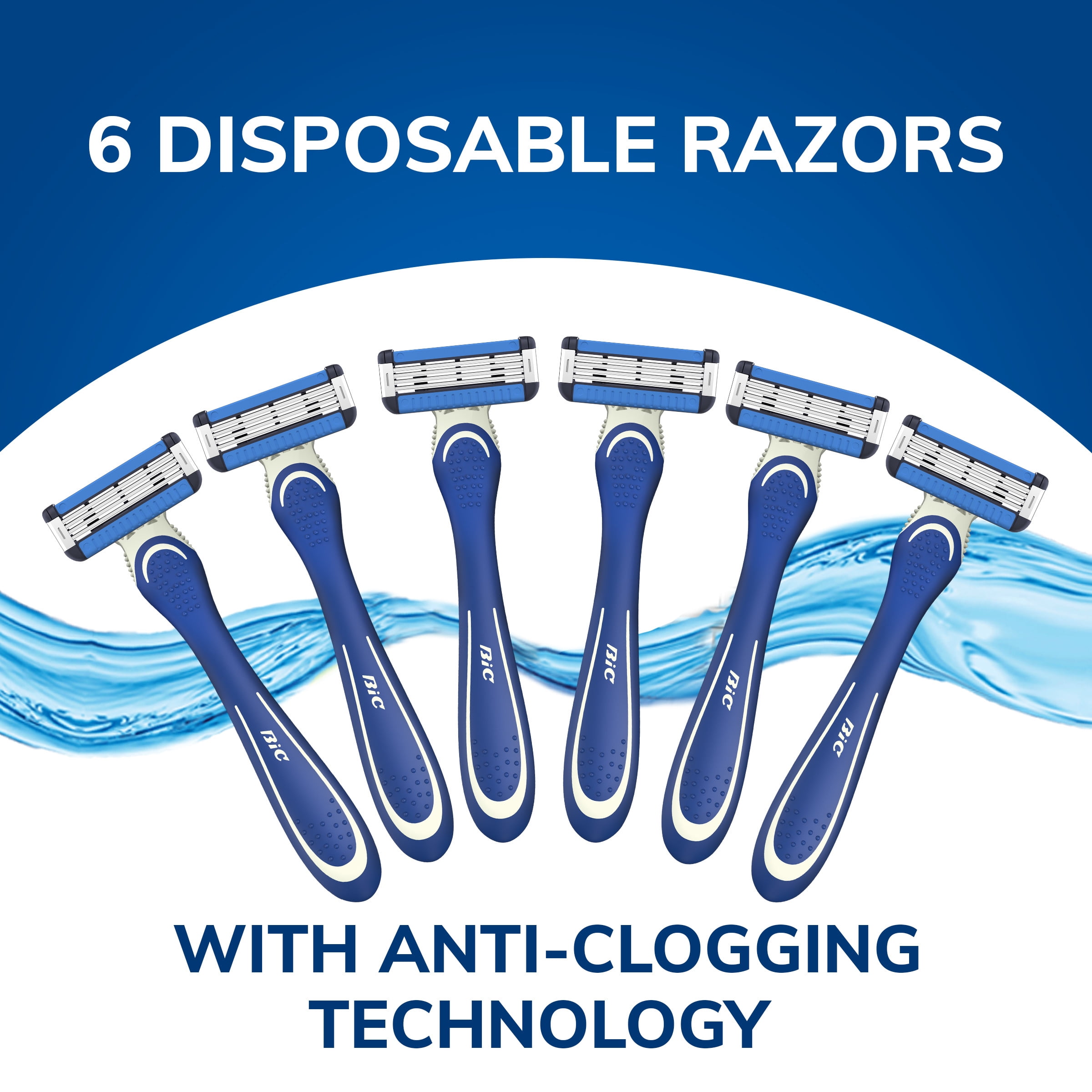 BIC EasyRinse Anti-Clogging Disposable Razors, Men's, 4 Blades, All Skin Types, 6 Count
