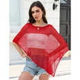 thumbnail image 2 of longantii Women Sheer Poncho Top Lightweight Beach Cover Up Summer Knit Mesh Shawl Red XL, 2 of 6