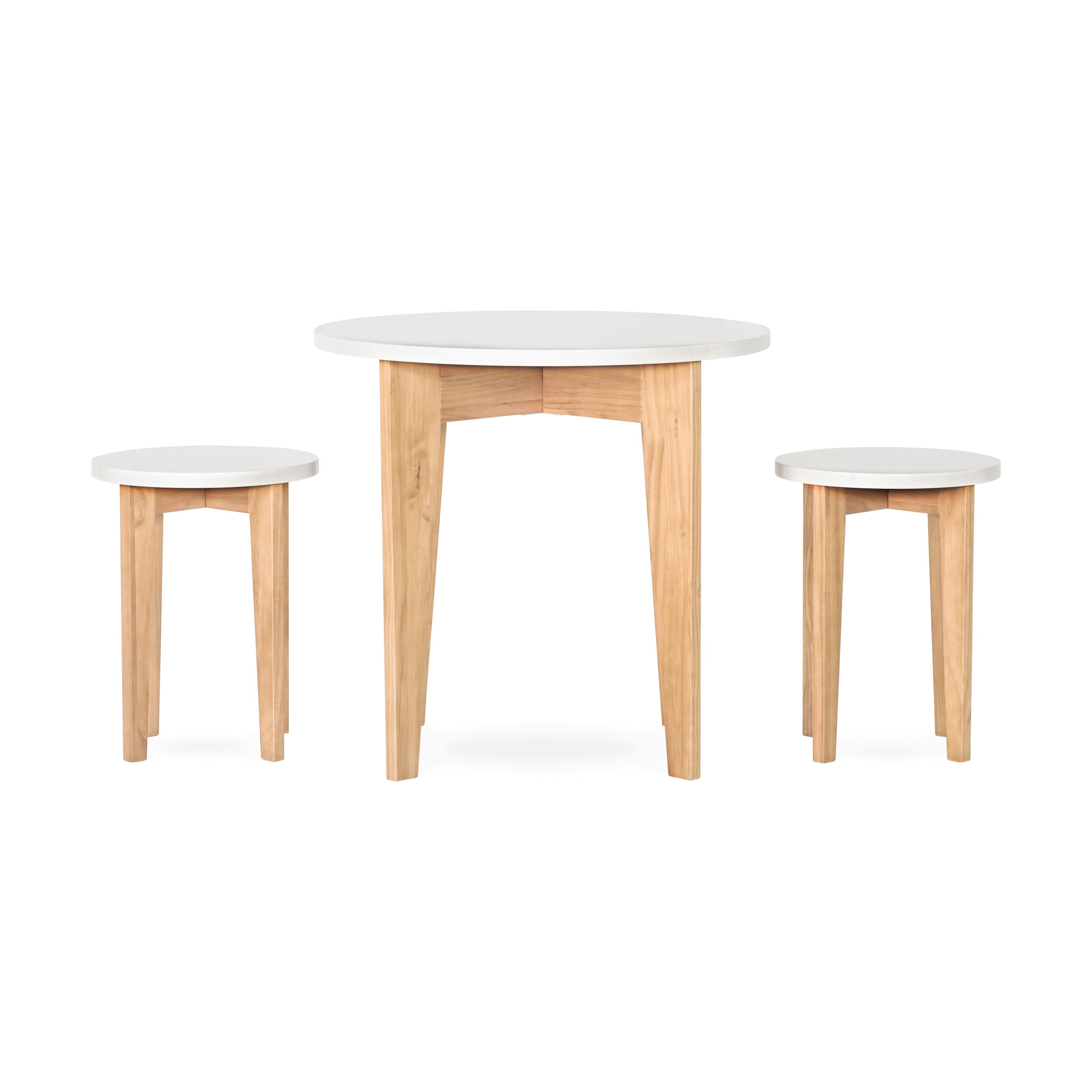 Forever Eclectic Geo Kids Round Wood Table and Chair Set (2 Stools Included), White/Natural