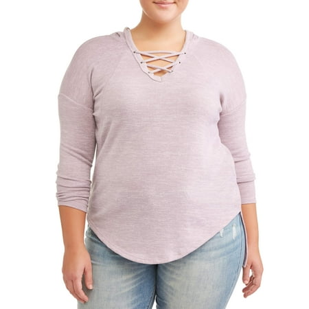 - Juniors' Plus Size Super Soft Lace-Up Hoodie