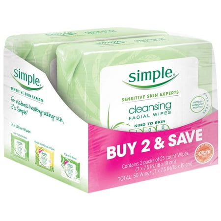 Simple for Sensitive Skin Face Cleansing Wipes, 25 ct, Twin (Best Skin Care Products For Late 30s)