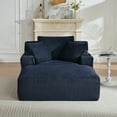 thumbnail image 4 of 66" Chaise Lounge Chair Indoor, Oversized Sleeper Sofa Bed with Cup Holders and Side Pockets, Faux Fur Boneless Couch Reading Chairs, Dark Blue, 4 of 8