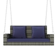 thumbnail image 4 of YYAo 2-Person Wicker Hanging Porch Swing with Chains, Cushion, Pillow, Rattan Swing Bench for Garden, Backyard, Pond. (Gray Wicker, Blue Cushion), 4 of 10