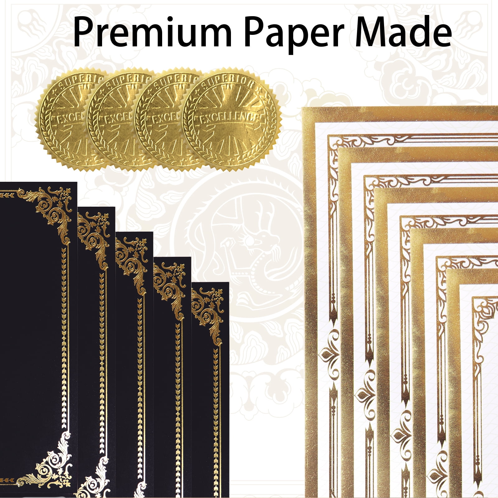 75 Pcs Certificate Paper Kit, 25 Gold foil Border Award Certificate Holders & 25 pcs 8.5x11 Inches Certificate Paper & 25 Certificate Seals Stickers for Graduation Diploma, Award Accomplishment.