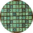 thumbnail image 1 of Ahgly Company Machine Washable Indoor Round Abstract Turquoise Blue Modern Area Rugs, 4' Round, 1 of 4