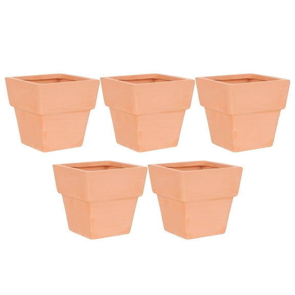 5pcs Mini Terracotta Clay Square Flower Pots for Succulents, Breathable Plant Containers, Home Decor, 3.54x3.54x3.14 Inch Brown