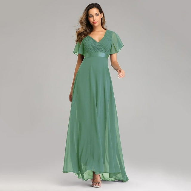 Robes de Soirée Élégantes à Col en V à Volants en Mousseline Robe de Soirée Formelle Robe Vestidos de Fiesta Robe pour Fête de Mariage