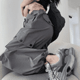thumbnail image 4 of Pantalones deportivos holgados de talle alto de color gris para mujer, estilo americano, informales, de pierna recta, para verano, 4 of 4