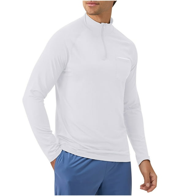 pstuiky camisa de manga larga para hombre, Blusa informal de manga larga con cuello vuelto y cremallera de color liso para hombre top de hombre s