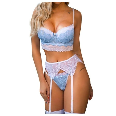 

YDKZYMD Women S Sexy Lingerie Chemise With Garter Belt Sets 3 Pieces Lace Casual Bra And Panty Babydoll Teddy Sheer Underwear Bodysuit Set