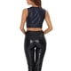thumbnail image 3 of INSPIRAR CHIC Camisetas sin mangas para mujeres, tops cortos metálicos brillantes, M azul oscuro mate, 3 of 6