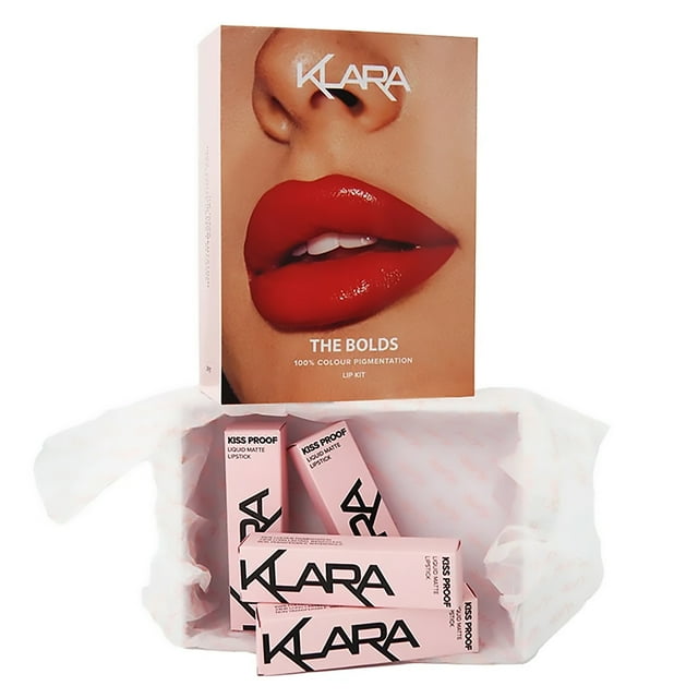 Klara Cosmetics Kit Labial Los Bold, Labial Líquido, Labial Mate, 4 Piezas