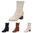 thumbnail image 2 of YLYL Women's Mid Calf Boot Buckle Chunky Block Heel Square Toe Side Zipper Slip on Fall Winter Shoes, 2 of 9