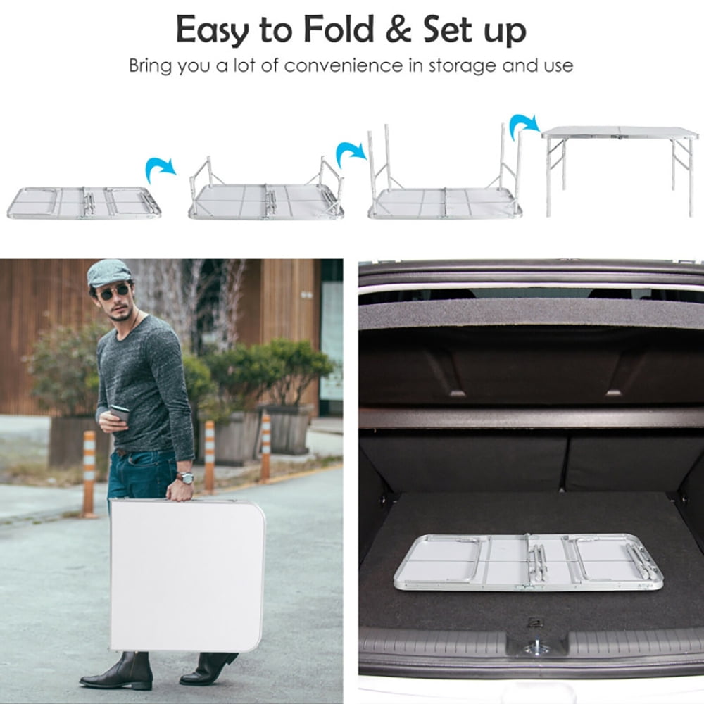 Aimee Lii Set of 2 Folding Picnic Utility Table with Carrying Handle, PorTable Tables Folding, Folding Grill Table, White Aimee Lii Set of 2 Folding Picnic Utility Table with Carrying Handle, PorTable Tables Folding, Folding Grill Table, White