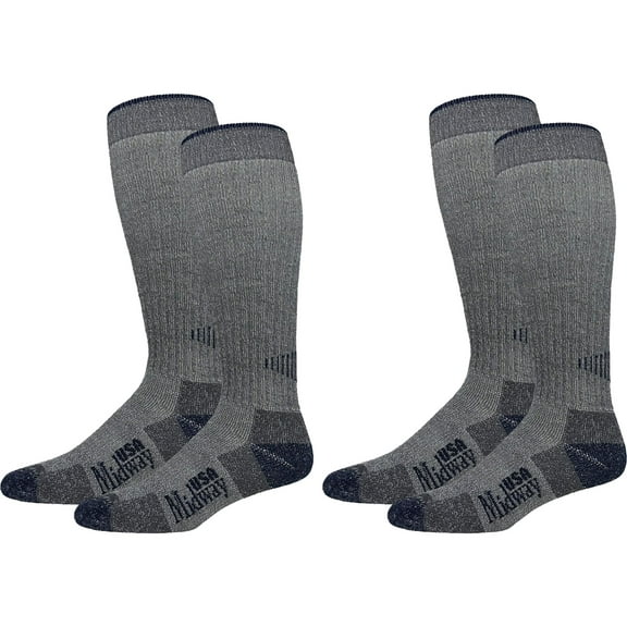 MidwayUSA Men's Midweight Tall Crew Hunting Socks Merino Wool Gray/Blue Large (9-12) 2 Pairs