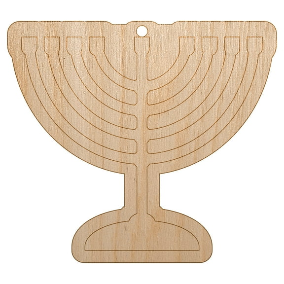 Menorah Hanukkah Wood Holiday Christmas Tree Ornament Unfinished DIY Pre-Drilled Craft