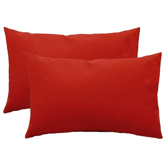 Set of 2 - Indoor/Outdoor Rectangle/Lumbar Decorative Throw/Toss Pillows - Solid Red