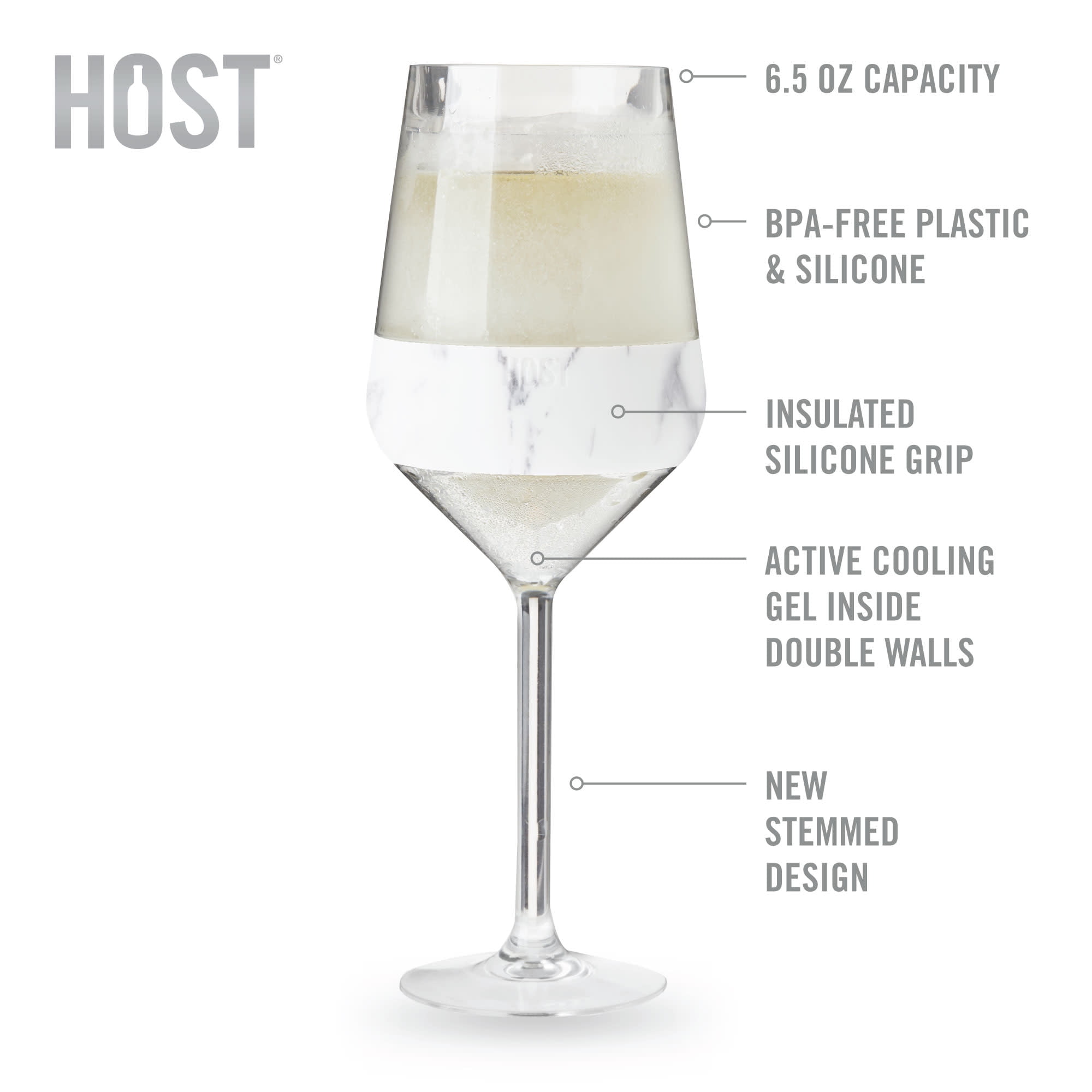Host Freeze Stemmed Wine Glasses, Cooling Cups, 6.5 oz, Set of 2, Marble