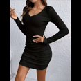 thumbnail image 4 of Vestido Tipo Suéter para Mujer, Informal, de Larga, , de Punto Acanalado, con Cuello en V, Ajustado, Minivestido. Negro M, 4 of 9