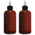 thumbnail image 1 of BRIGHTFROM Botellas aplicadoras con tapa giratoria de 8 onzas, color ámbar, botellas de plástico redondas vacías, sin BPA, boquilla recargable para abrir/cerrar (negro), multiusos (paquete de 2), 1 of 5