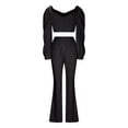 thumbnail image 6 of YUGYXL Women's 2 PC Ruffles Sleeve Crop Tops Wide Leg Pants Nightclub Party Tracksuit Outfits Suit Set Black XL, 6 of 8