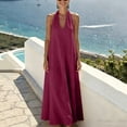 thumbnail image 4 of Women's V-Neck Sleeveless Casual Solid Color Hanging Neck Summer Dress, 4 of 7