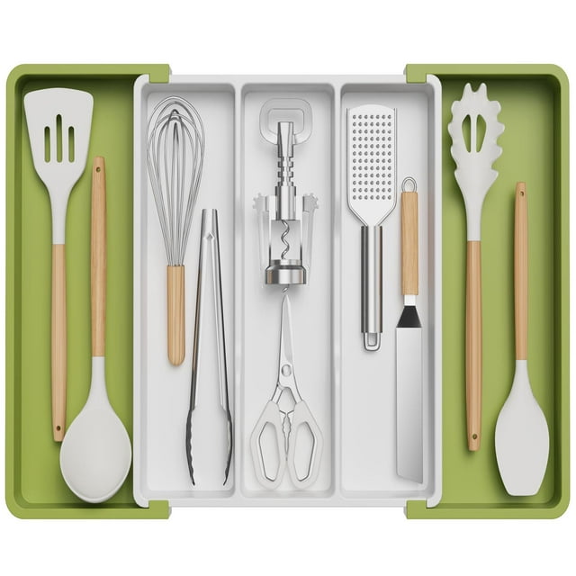Organizador de utensilios Lifewit para cajones de cocina, verde y blanco