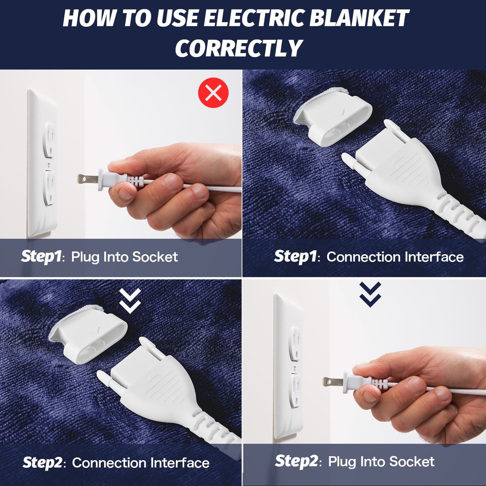 PMONPA Electric Heated Blanket, 51"x61" Heating Blanket for Adult, Soft Flannel & Sherpa, 10 Heating Levels & 1-8 Hours Auto off, Blue