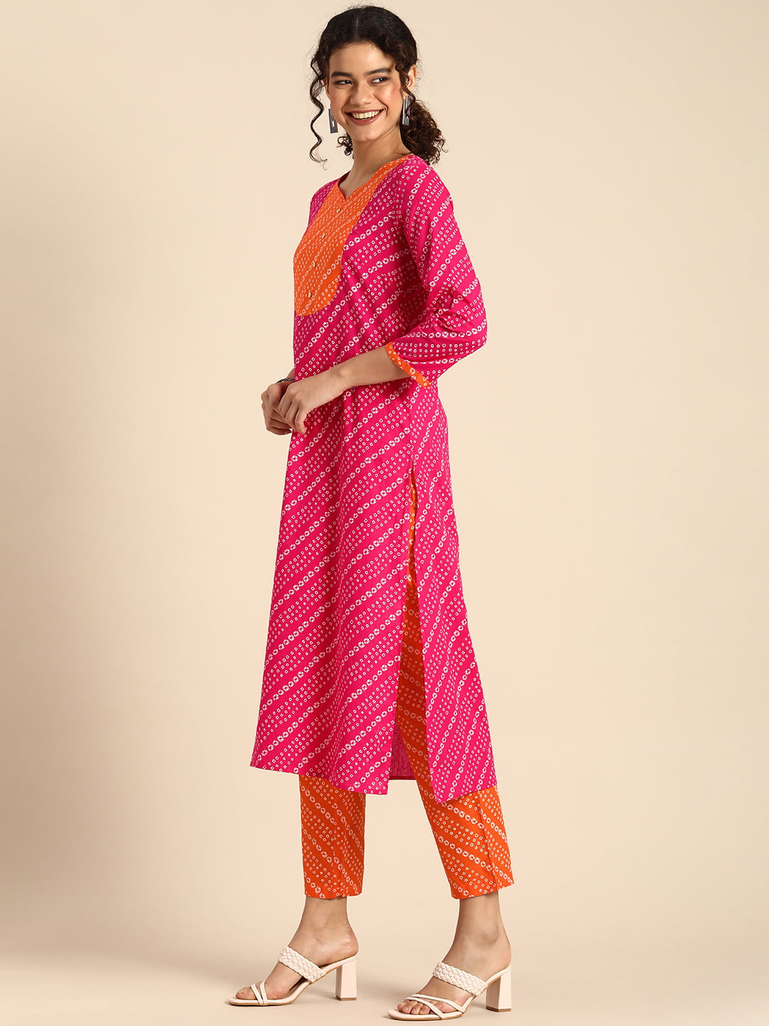 Buy Rain & Rainbow Women Orange & White Ethnic Printed Sequinned Pure  Cotton Kurti online