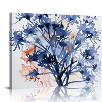 Creowell  Blue Bathroom Wall Art, Beach Canvas Wall Art Decor with Coastal Ocean Coral Prints, Modern Navy Blue Wall Art 20x16in