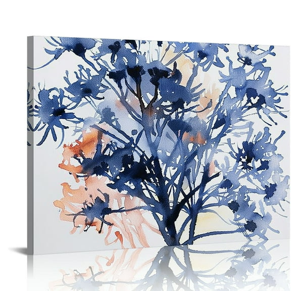 Creowell  Blue Bathroom Wall Art, Beach Canvas Wall Art Decor with Coastal Ocean Coral Prints, Modern Navy Blue Wall Art 20x16in