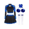 thumbnail image 2 of Runhomal Womens Shiny Cheerleading Uniform Set Long Sleeve Crop Top With Rhinestones Skating Skirt Royal  Blue A L, 2 of 4
