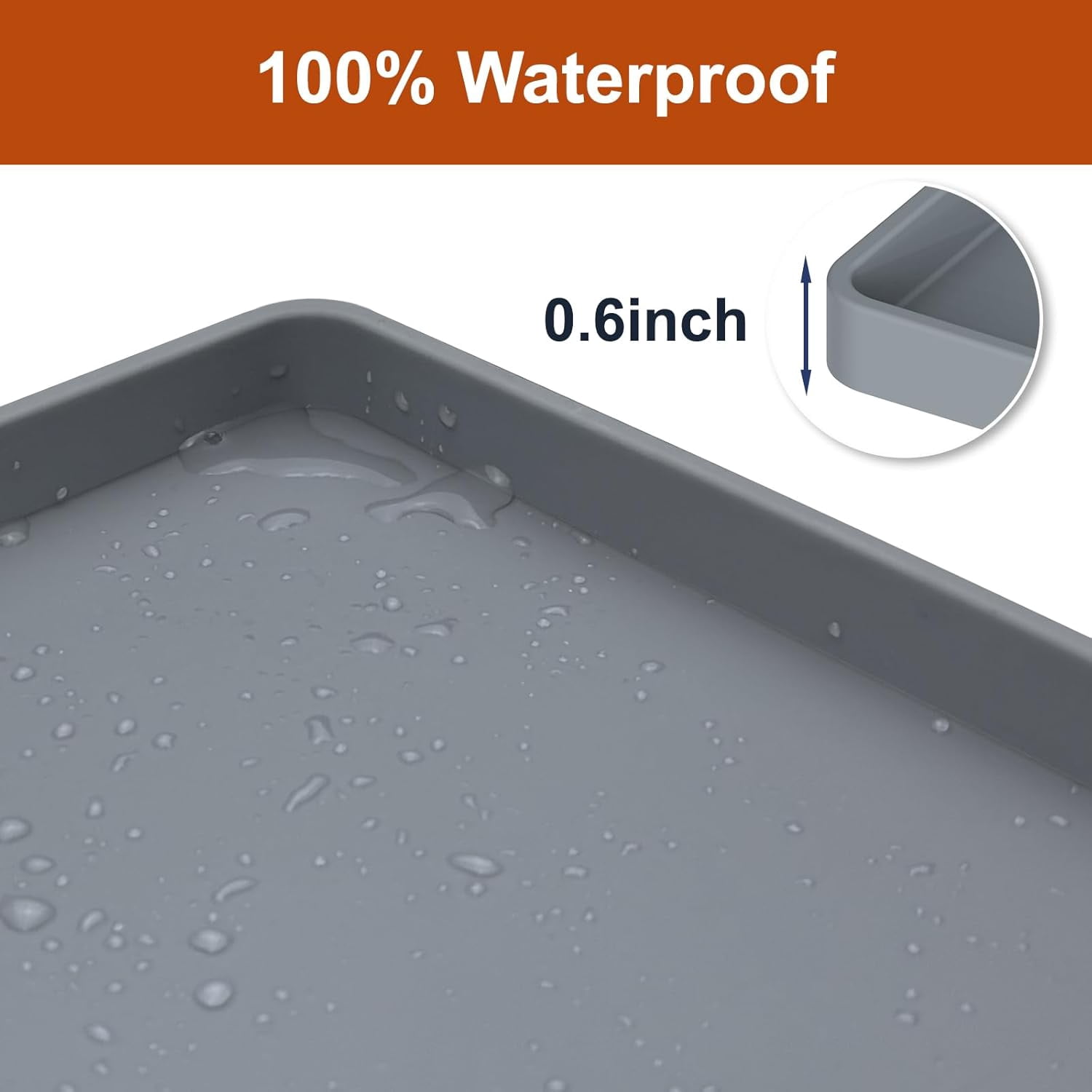 Extra Thick Silicone Mat Waterproof with Raised Edge, Under Sink Mat for Kitchen & Bathroom, Kitchen Cabinet Liner, Multi-Purpose for Storage & Protection, Gray