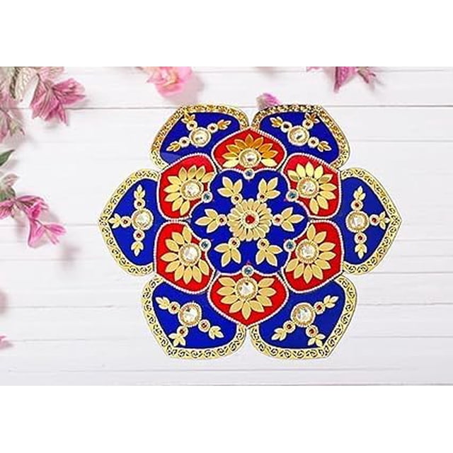 TenHue World TW- R2 Designer Multicolour Fancy Acrylic Rangoli in Flower 15.5 Inches and Tealight Candle Holder Diya 2pcs Handcrafted for Floor Decorated for Festival/Wedding/Pooja/Diwali/Home