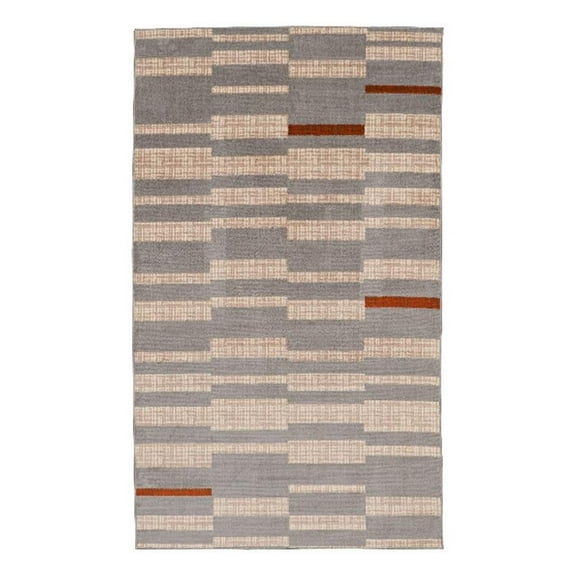 Linon Calibri Leslie Polypropylene 4'3"x7'3" Rug in Gray and Bone