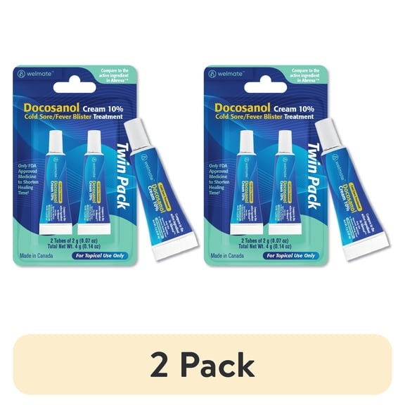(2 pack) WELMATE Cold Sore Treatment Docosanol Cream 10%, Lip Care and Lip Repair, Fever Blister Medicine, FSA Eligible HSA Eligible, 0.07 oz, 2 Pack